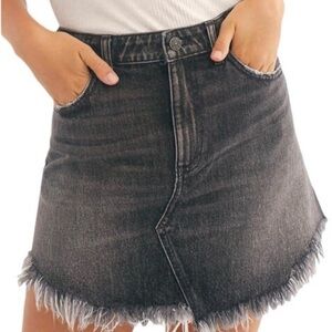 Free People ‘We the Free’ Black Frayed Hem Mini Jean Skirt